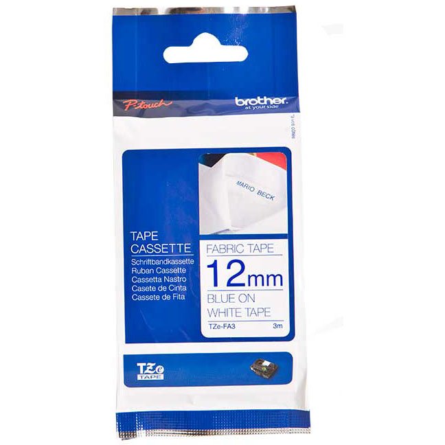 Brother TZe-FA3 tape - Blå på hvid TZEFA3 bla;hvid 12 mm x 8 m
