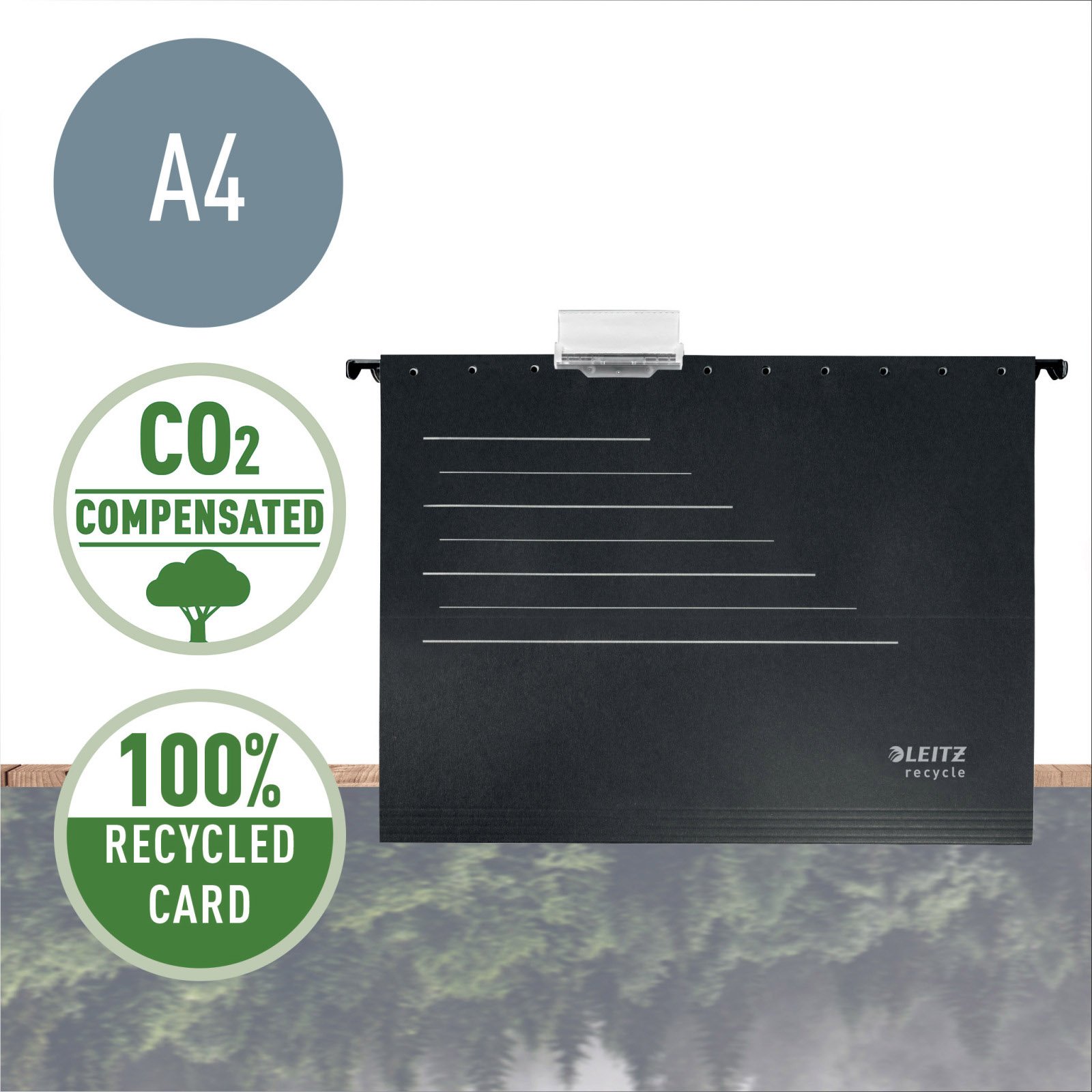 Leitz Recycle Alpha hængemappe A4 sort 100% genanvendt karton