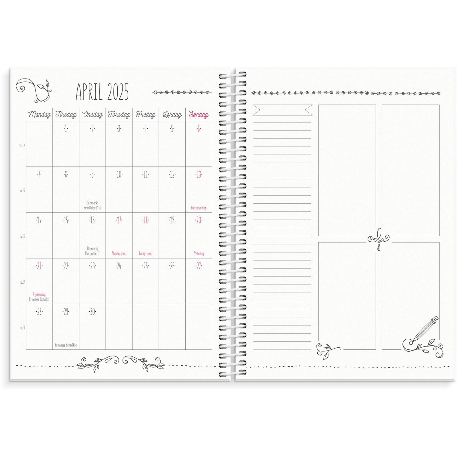 Burde 2025 25227000 Doodle I ugekalender A5 21,5x16cm