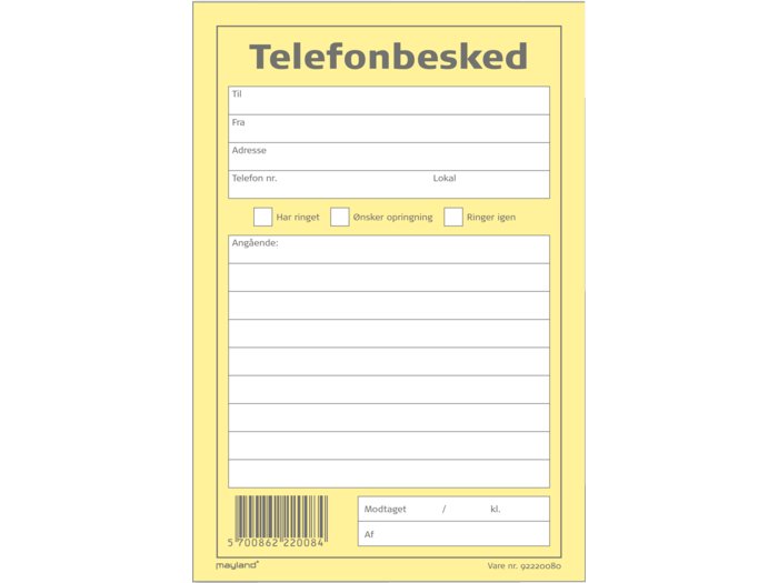 Mayland telefonbesked blok