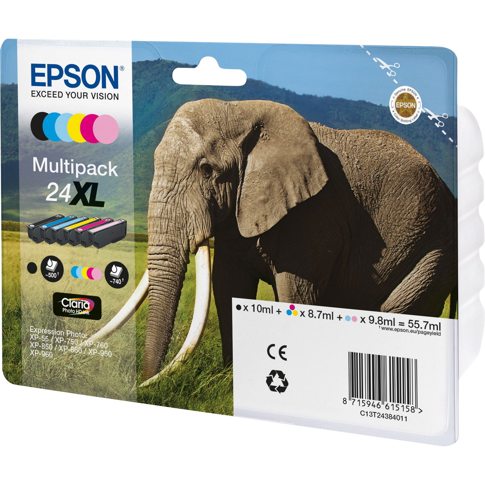 Epson 24XL C13T24384011 BK/C/M/Y/PM/PC Multipakke, 740 sider