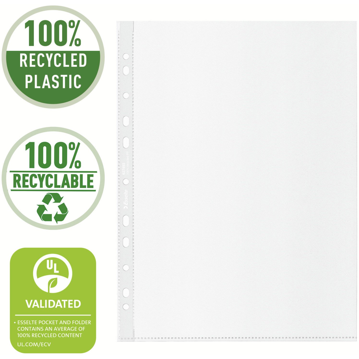 Esselte Recycled plastlomme A4 70 my mat;klar 100 stk