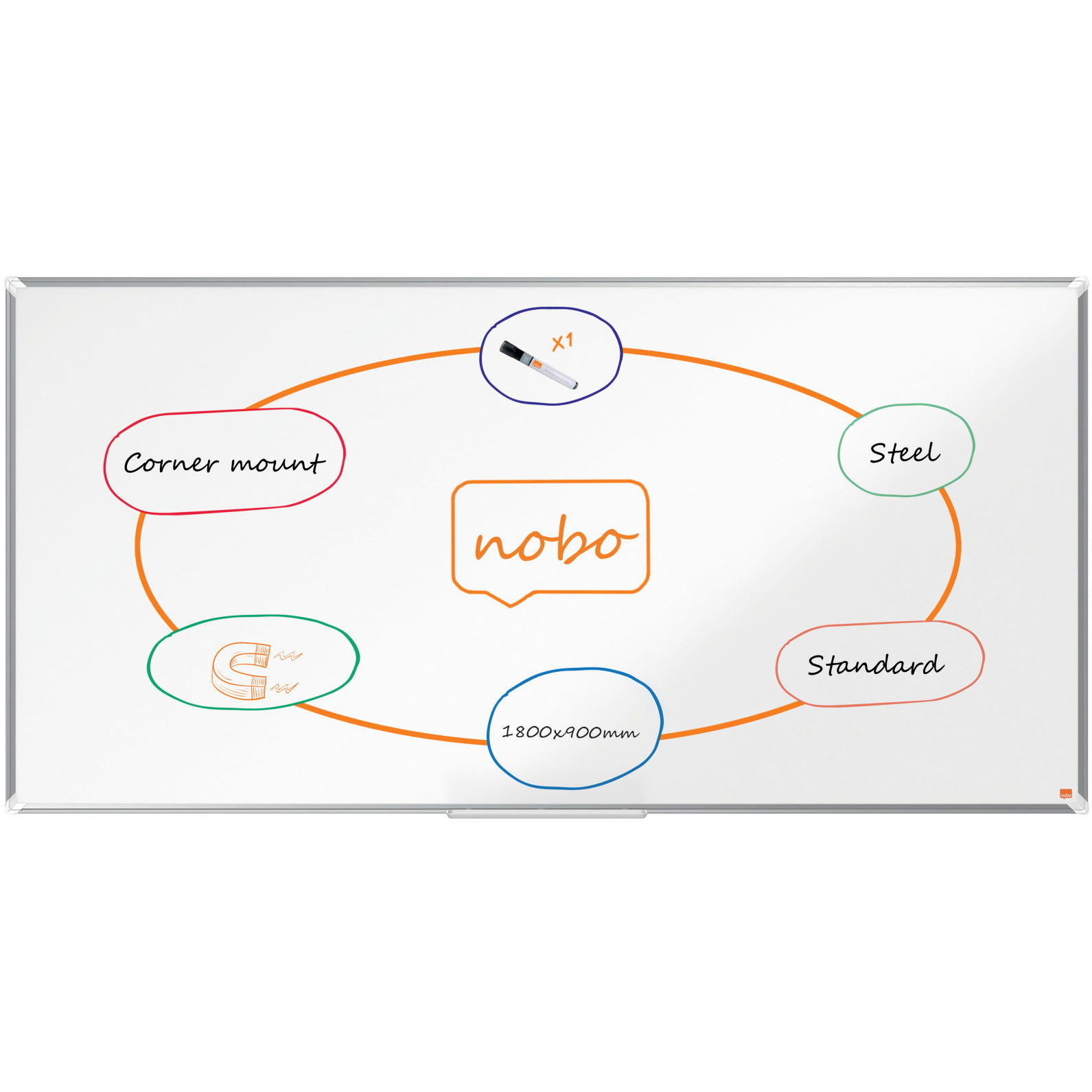 Nobo Premium Plus stål whiteboard 180x90cm hvid