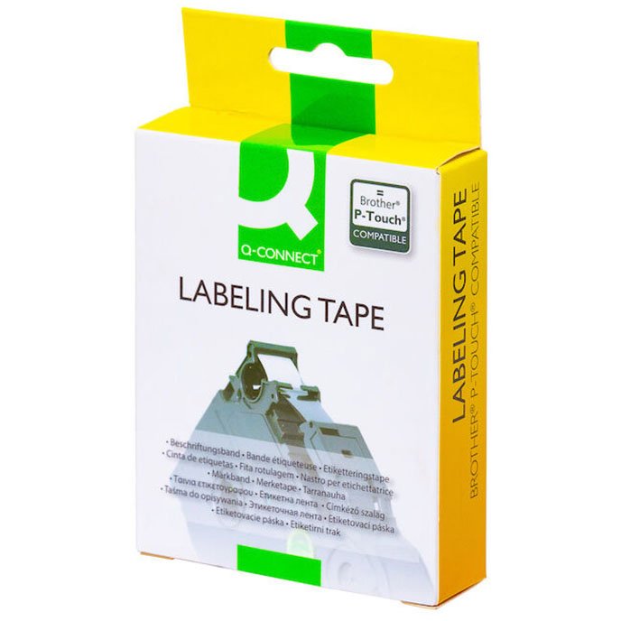 Q-connect lamineret Tze-tape KF18865 hvid;sort 12 mm x 8 m