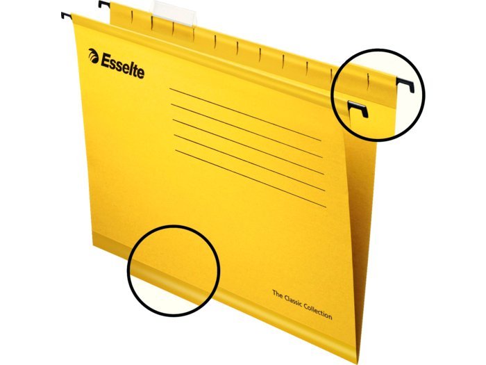 Esselte Classic forstærket Folio hængemappe inkl. fane i A4+ gul