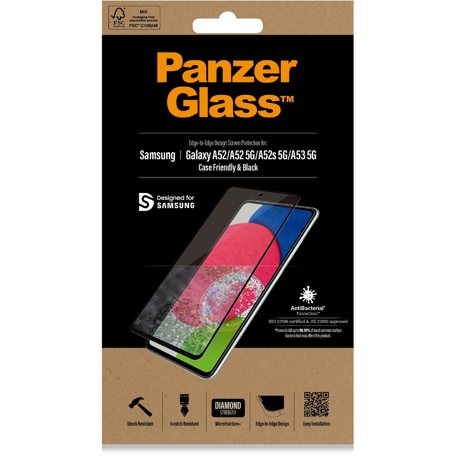PanzerGlass Case Friendly beskyttelsesglas sort;transparent