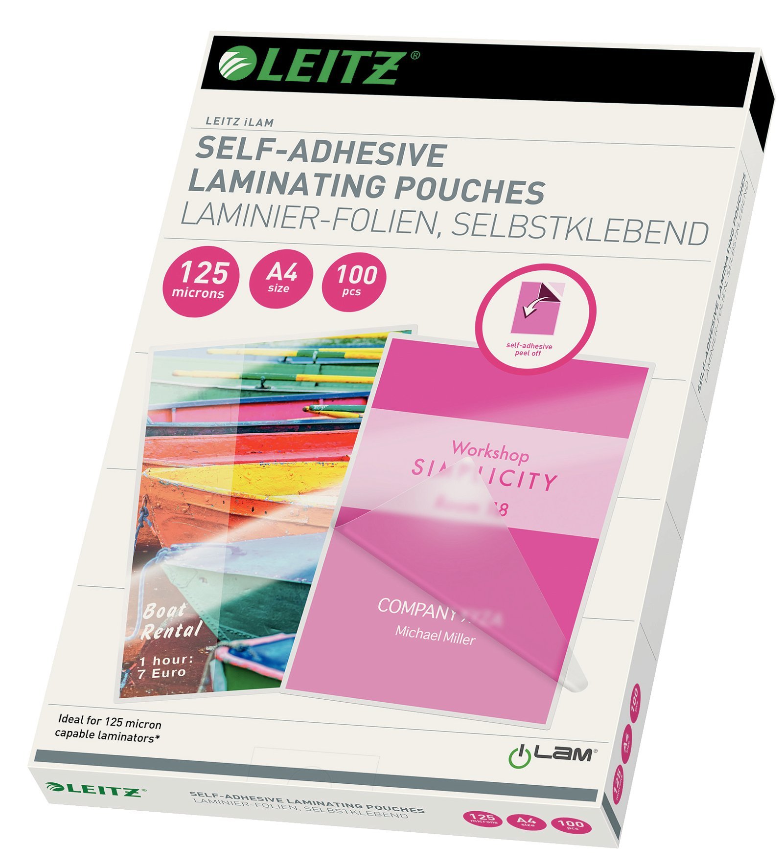 Leitz selvklæbende lamineringslommer klar A4 125 my, 100 stk