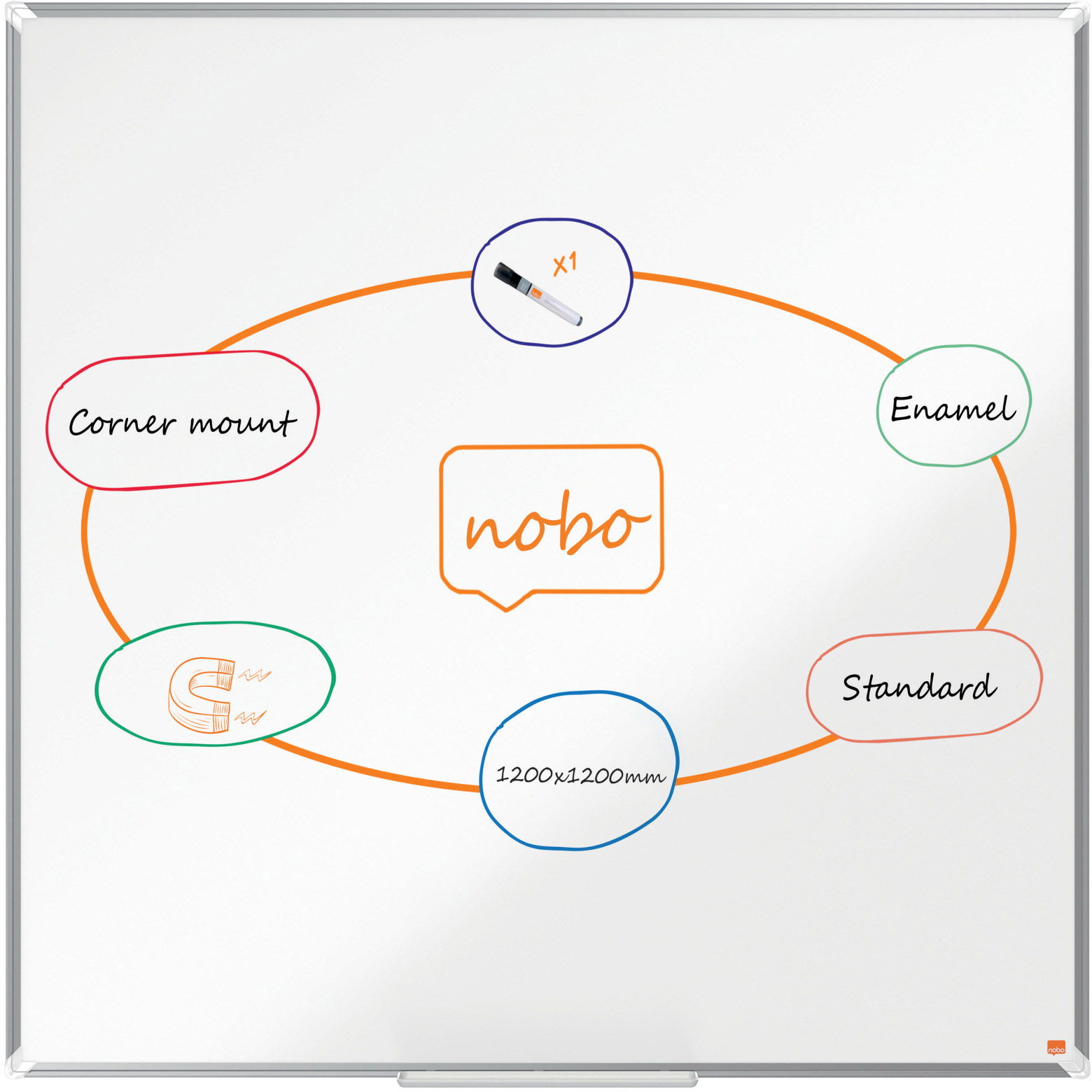 Nobo Premium Plus stål whiteboard 120x120cm hvid