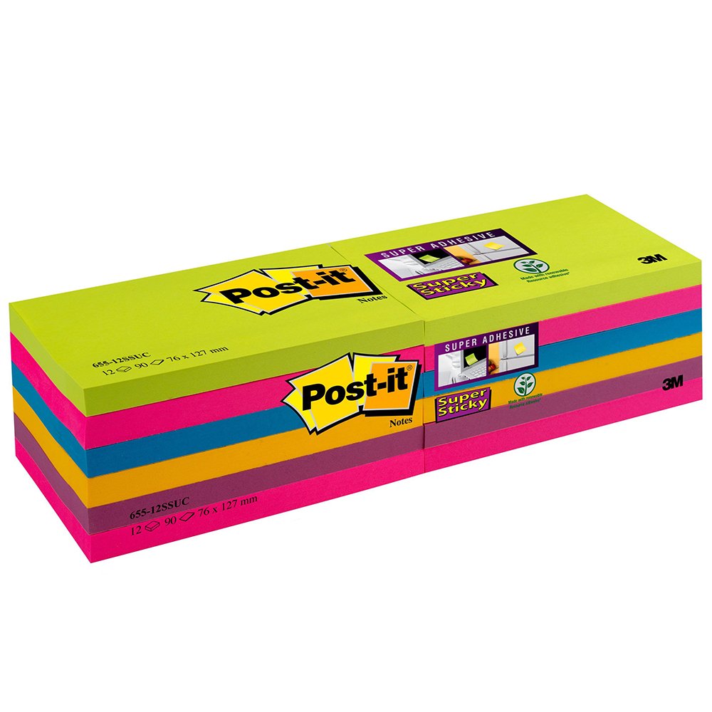 Post-it 655S Super Sticky notes 76x127mm flerfarvet