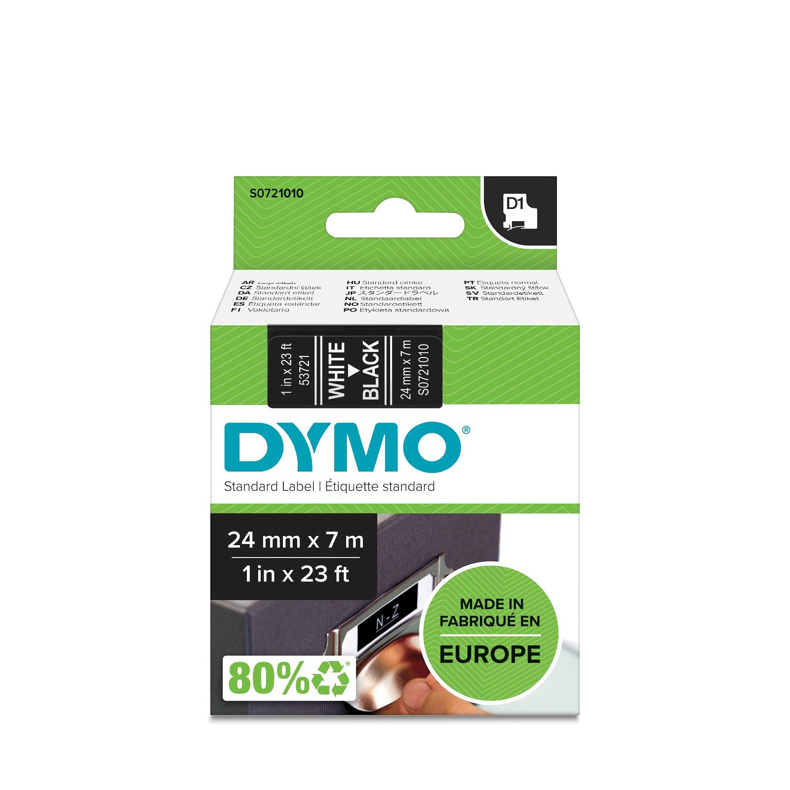 Dymo D1 standard tapekasette 24 mm hvid;sort Polyester