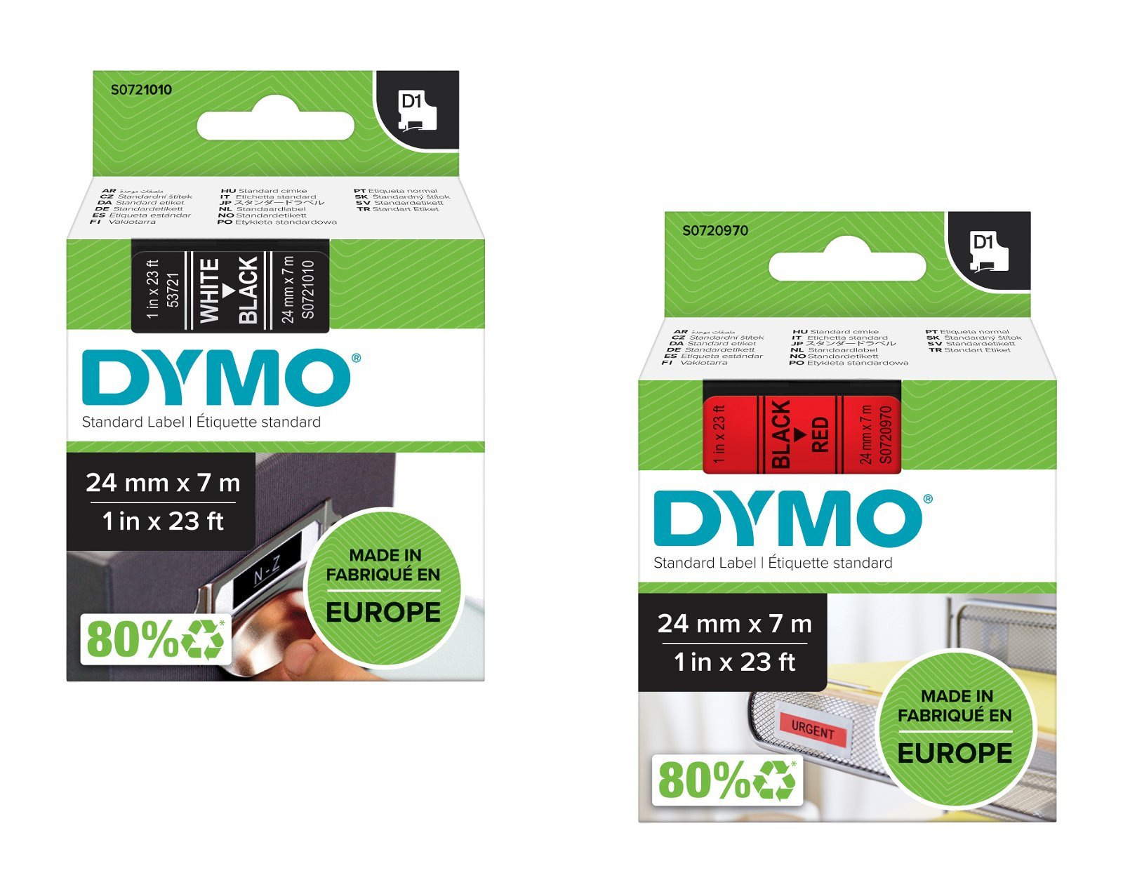 Dymo D1 standard tapekasette 24 mm sort;hvid Polyester