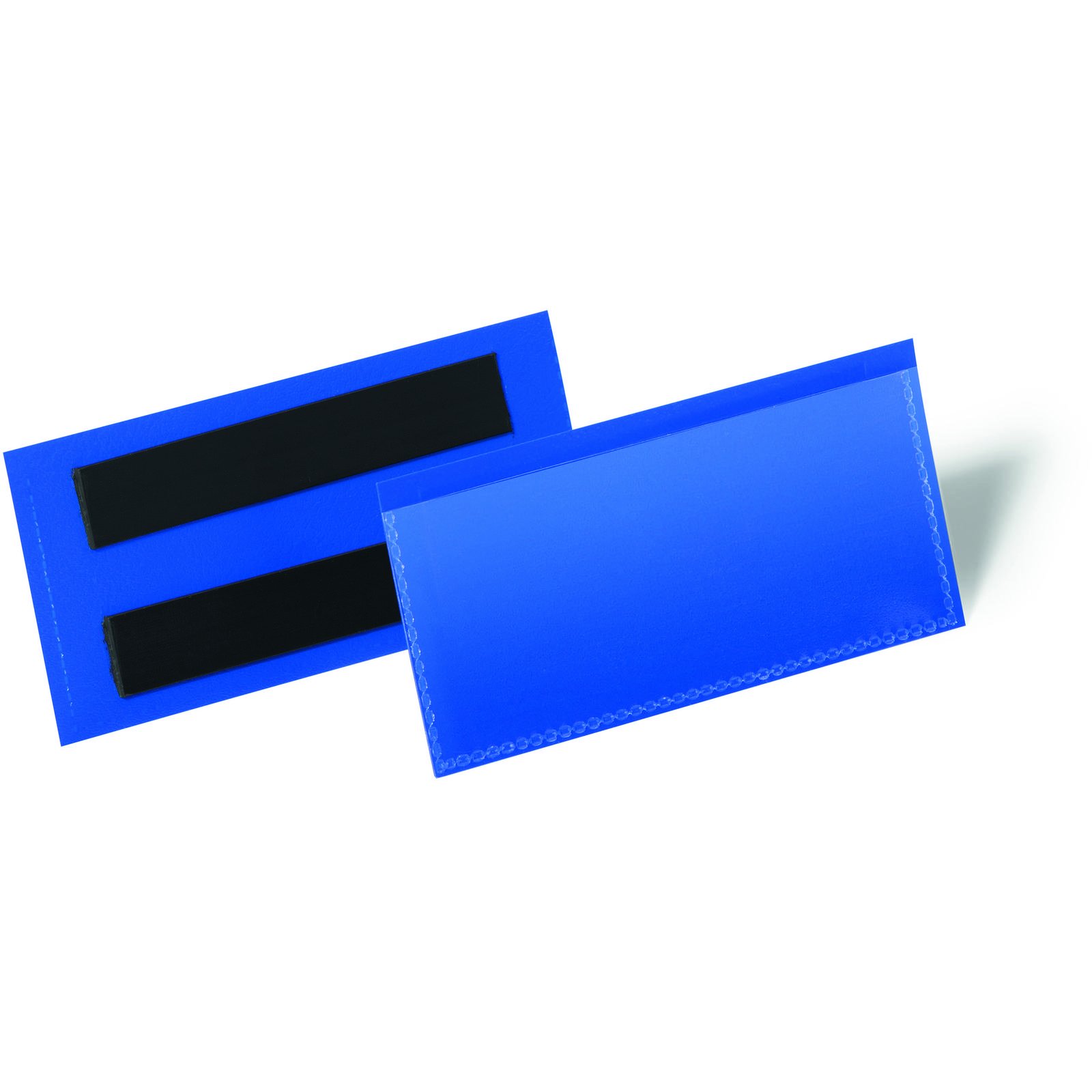 Durable magnetlomme i størrelsen 100x38 mm med blå baggrund
