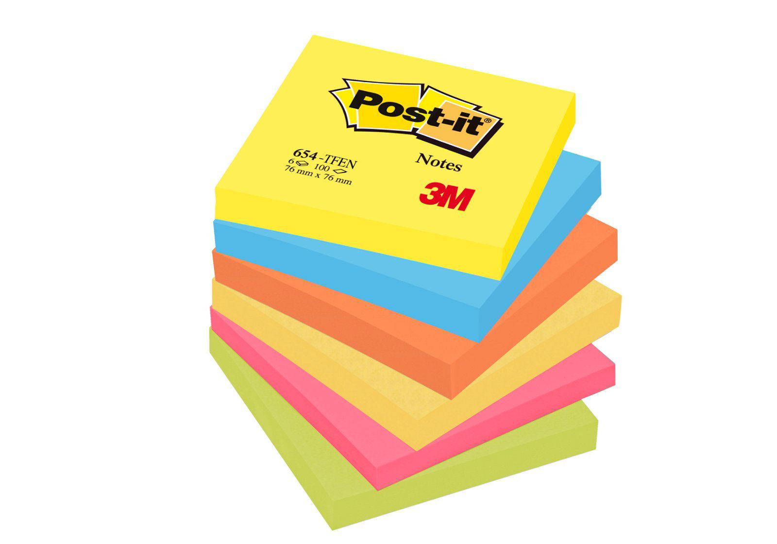 Post-it Energetic notes 76 mm flerfarvet;neon 6 blk