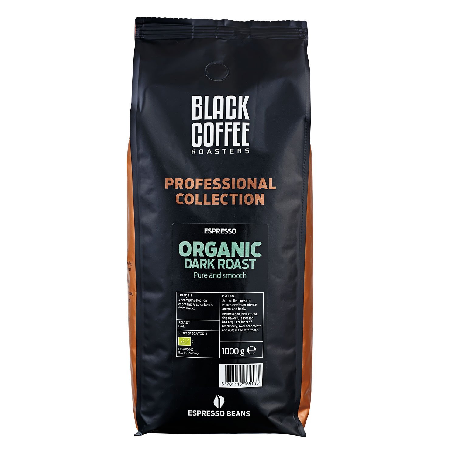 Black Coffee Roasters Organic Dark Espresso, helbønne 1 kg